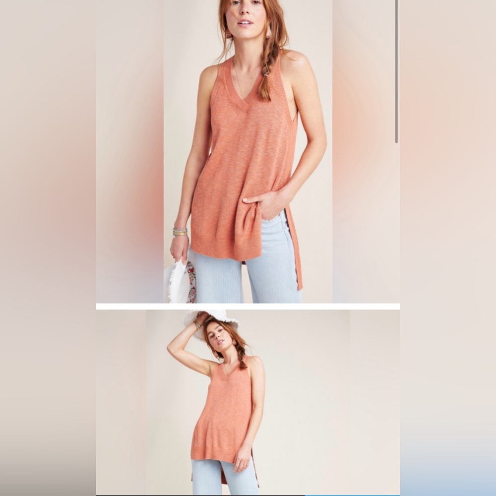 ANTHROPOLOGIE top Desmond Rust VNeck Linen Blend Knit Tunic shirt Sweater Vest